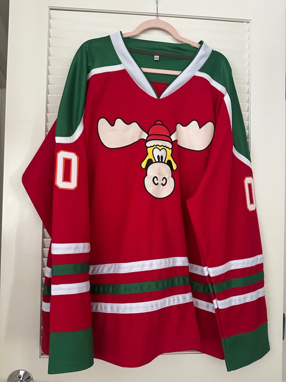 Holiday Moose Hockey Jersey in Red & Green